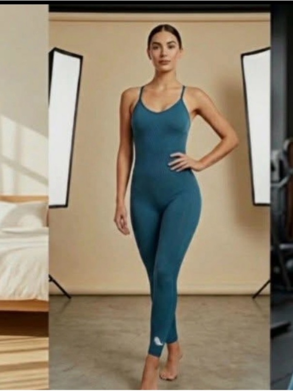 Blue Ribbed One-Piece Jumpsuit Size Medium